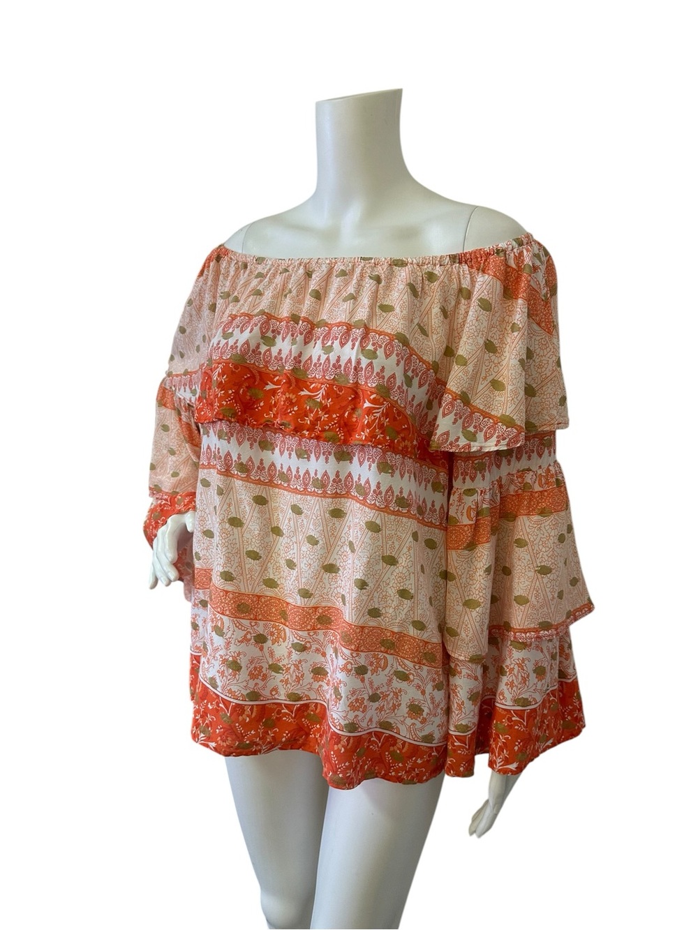 Women's Off-Shoulder Boho Top in Peach & Coral